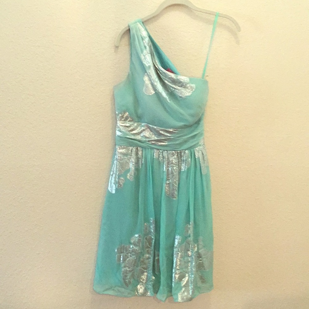 Sea foam green, one shoulder, cocktail dress